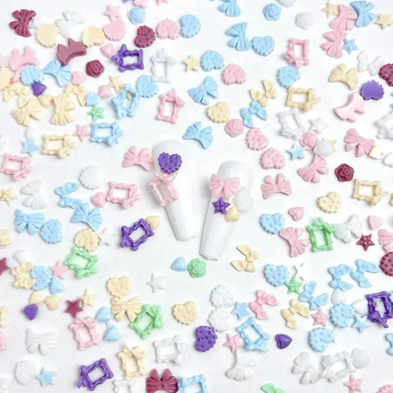 50PCS 3D 마카롱 하트 보우 네일 매력 수지 나비 꽃 네일 아트 장식 액세서..