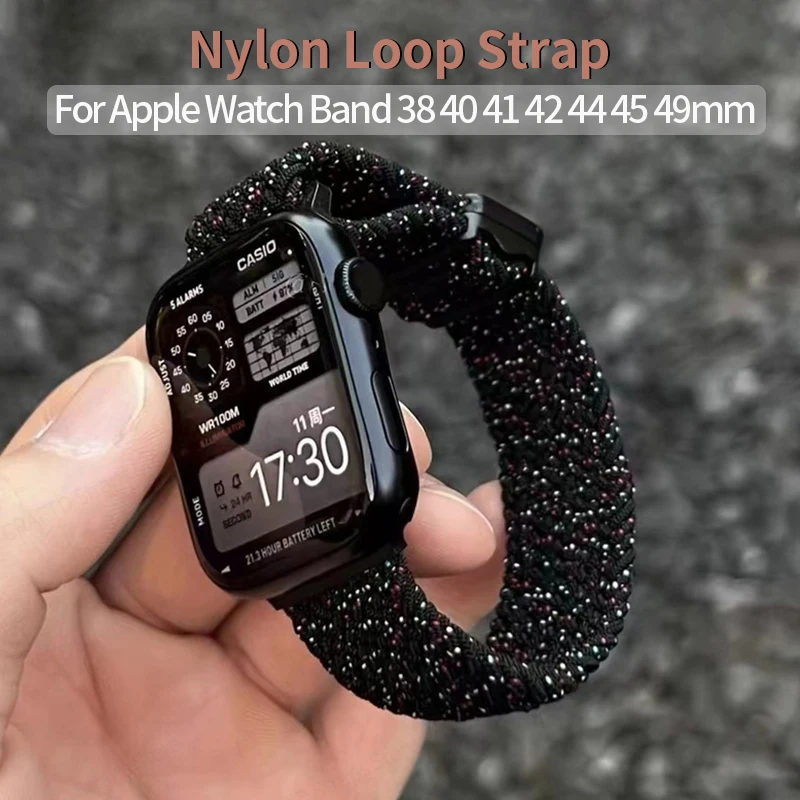 

Nylon Strap for Apple Watch Band 44mm 40mm 49mm 45mm 41 42 38 Solo Loop Bracelet for Iwatch Series 7 8 9 SE 6 5 4 Ultra 2 Correa