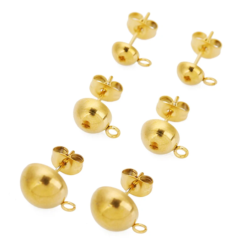 10 Stück Edelstahl Runde Massive Halbkugel-Ohrstecker mit Offenen Ringen für DIY Ohrringe, Schmuckherstellung, Anhänger-Zubehör