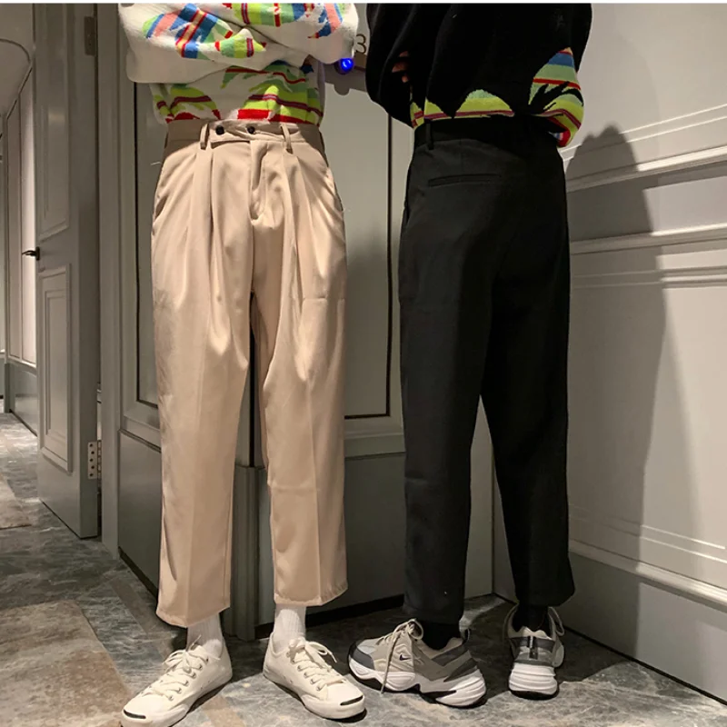 

Y2k Men's Spring and Autumn Season Pants Solid Color Straight Tube Loose Comfortable Breathable and Simple Korean Cropped Pants