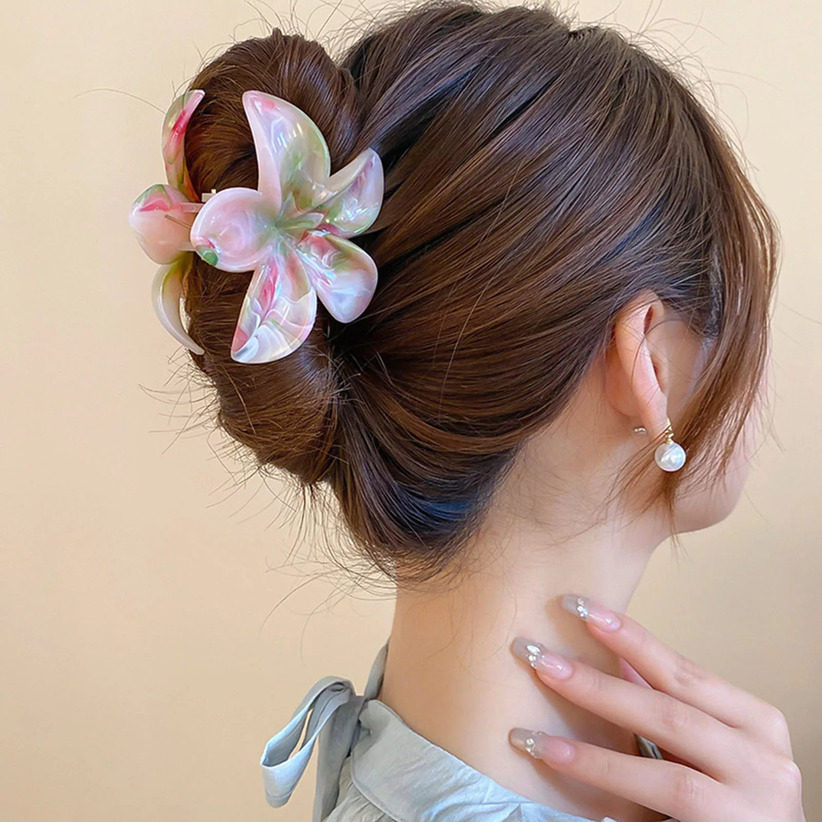 4 cm Farbverlauf Blume Acryl Haar Krallen Clip Frauen Mädchen Süße Haarnadeln Strand Hawaiian Stil Bunte Haar Zubehör – Detail 4