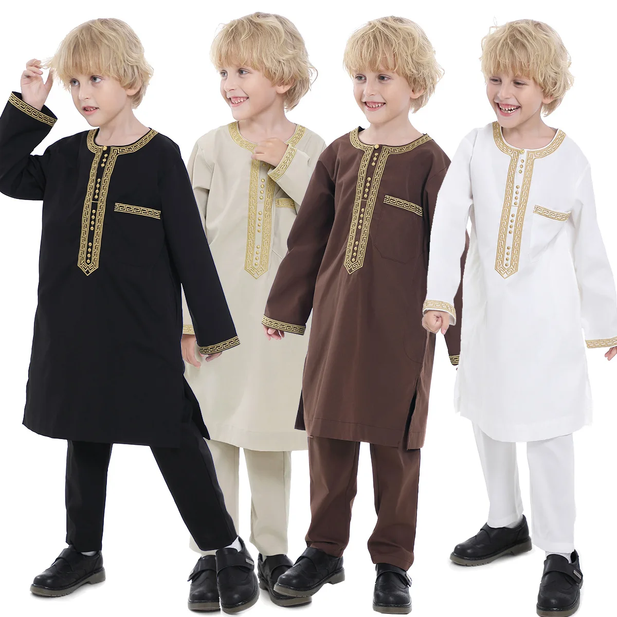 

Thobe For Boys Saudi Arabia Full Sleeve 2 Piece Set Jubba Thobe Caftan Islam Solid Color Muslim Kids Clothing Abaya Jalamia
