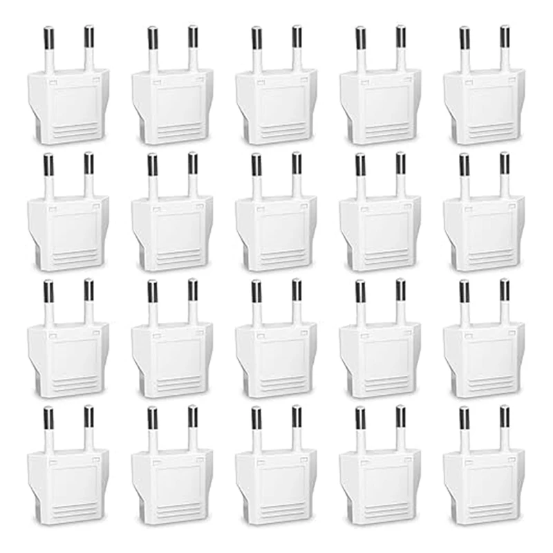 

White Plug Adapter 20Pcs US To Europe Plug Adapter,European Travel Type C Plug Adapter,Europe Power Converter EU Plug