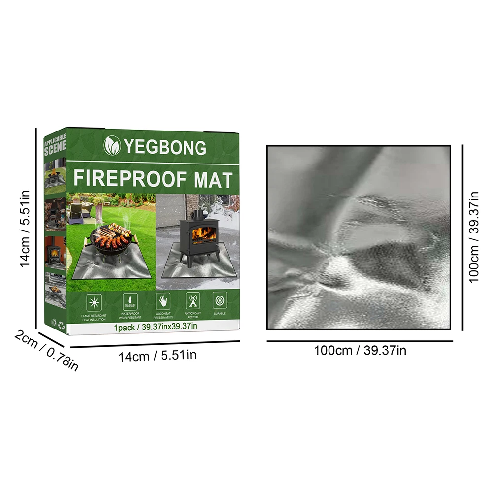 14x14cm Square Fire Pit Mat Heat Resistant 3 Layers Large Fire Pit Mat Easy To Clean for Grass Outdoor for Deck Patio