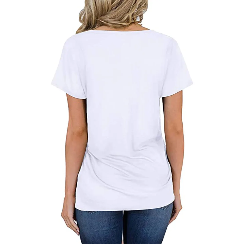 2024 Europe and the United States spring and summer new women's top V-neck pocket short sleeve loose T-shirt woman