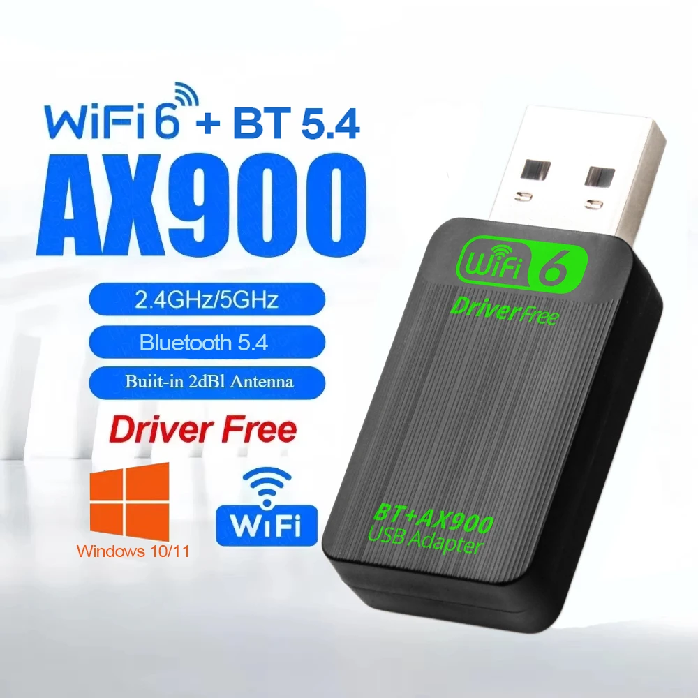 WiFi 6 AX900 Bluetooth 5.4 USB-Adapter 2-in-1-Dongle Dualband 2,4 G und 5 GHz USB WiFi-Netzwerk Wireless WLAN-Empfänger