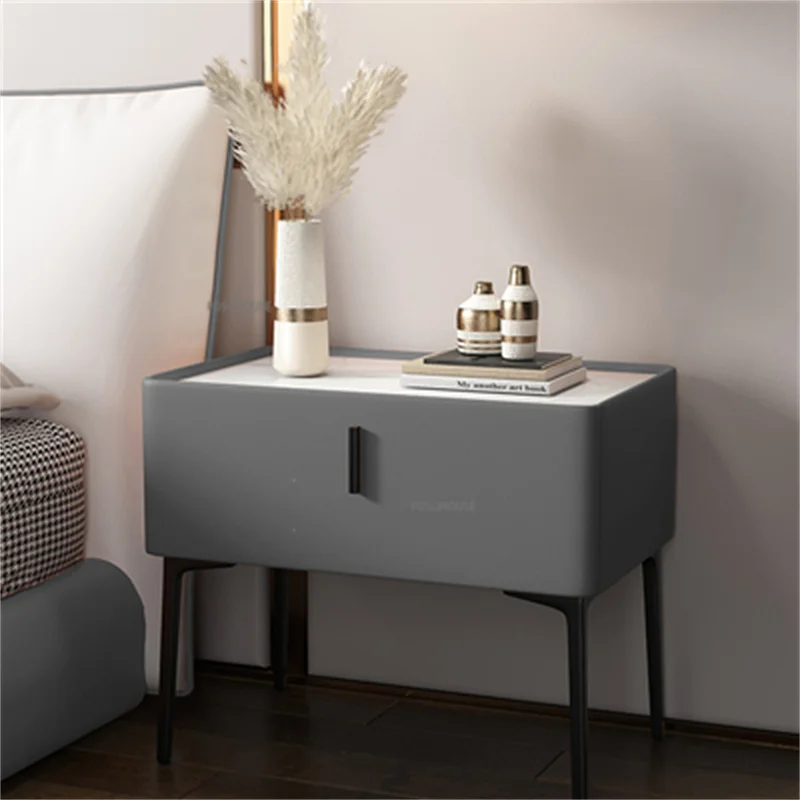 

Nordic Furniture Solid Wood Bedside Table For Bedroom Luxury Leather Nightstand Minimalist Drawer Mesitas De Noche Furniture