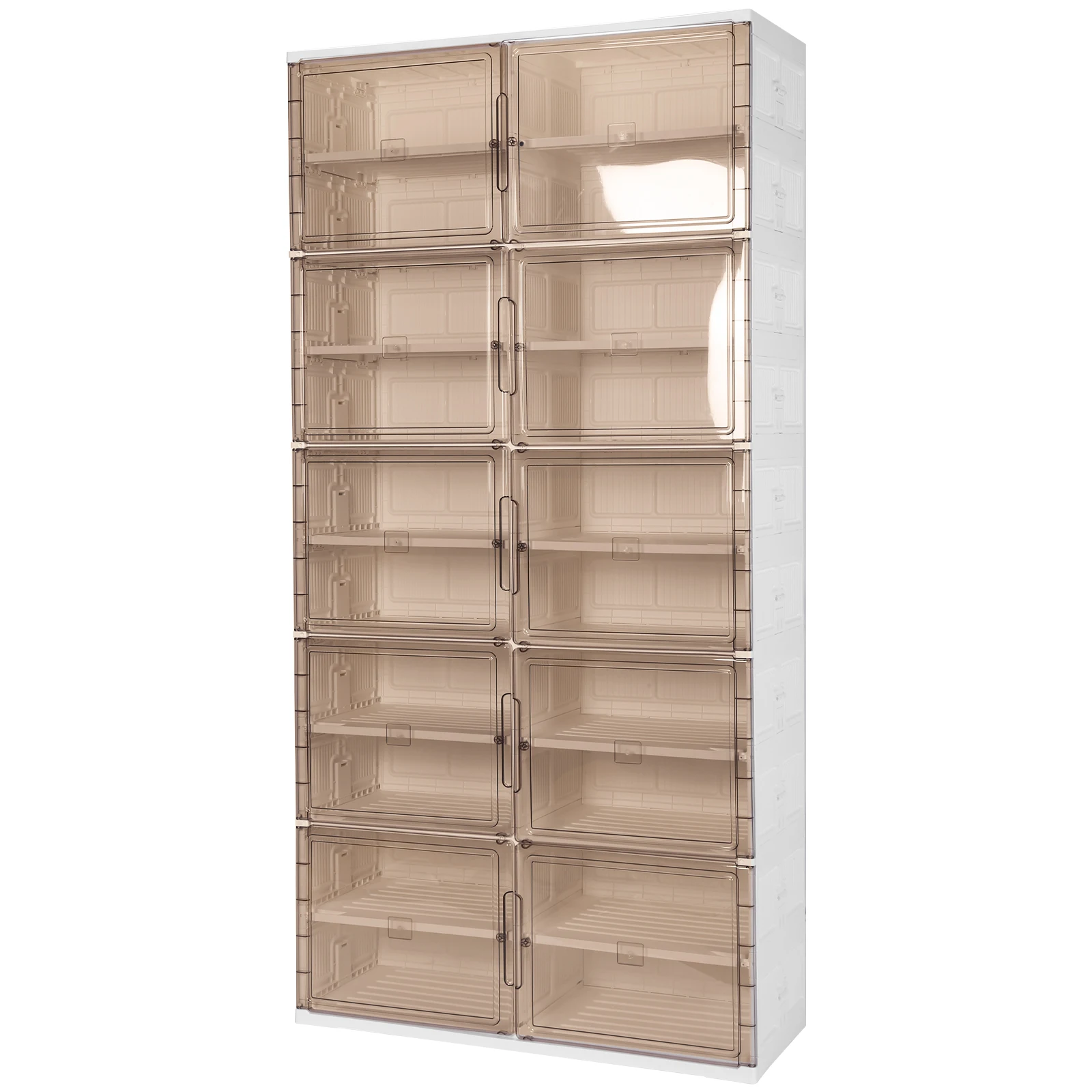 10 Tiers 40 Pairs Foldable Shoe Rack Organizer Plastic Shoe Cabinet (White)