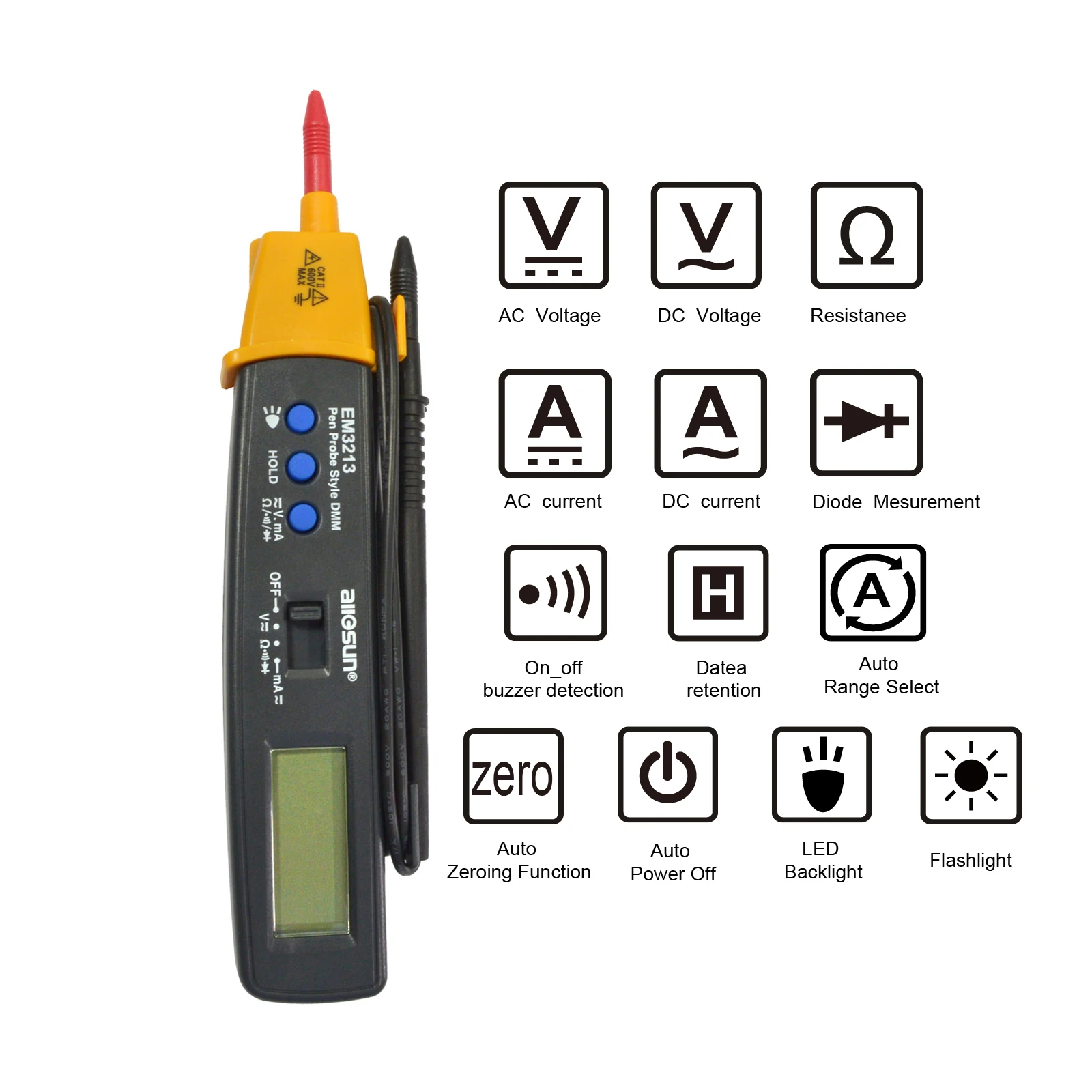 Draagbare Digitale Multimeter Pen Type Volt Ohm Ammeter Auto Range Multifunctionele Elektrische Tester Met Zaklamp Alle-Zon EM3213