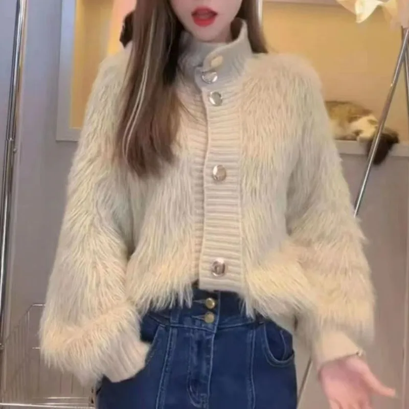 

Turtleneck Knit Patchwork High Street Outerwear Vintage Streetwear Unique Sweater Jacket Single-breasted Fairy Chic Cardigan Y2k