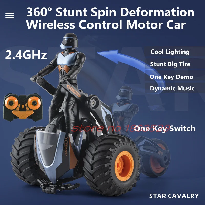 

360° Stunt Spin Deformation 3 Wheel Remote Control Car 2.4G One Key Demo Racing Drift Cool Light Dynamic Music RC Car Tricycle