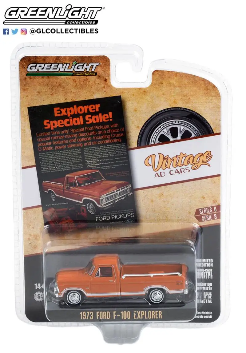 

GREENLIGHT 1/64 1973 for Ford F-100 Raptor pickup Explorer Collection of die cast alloy trolley models