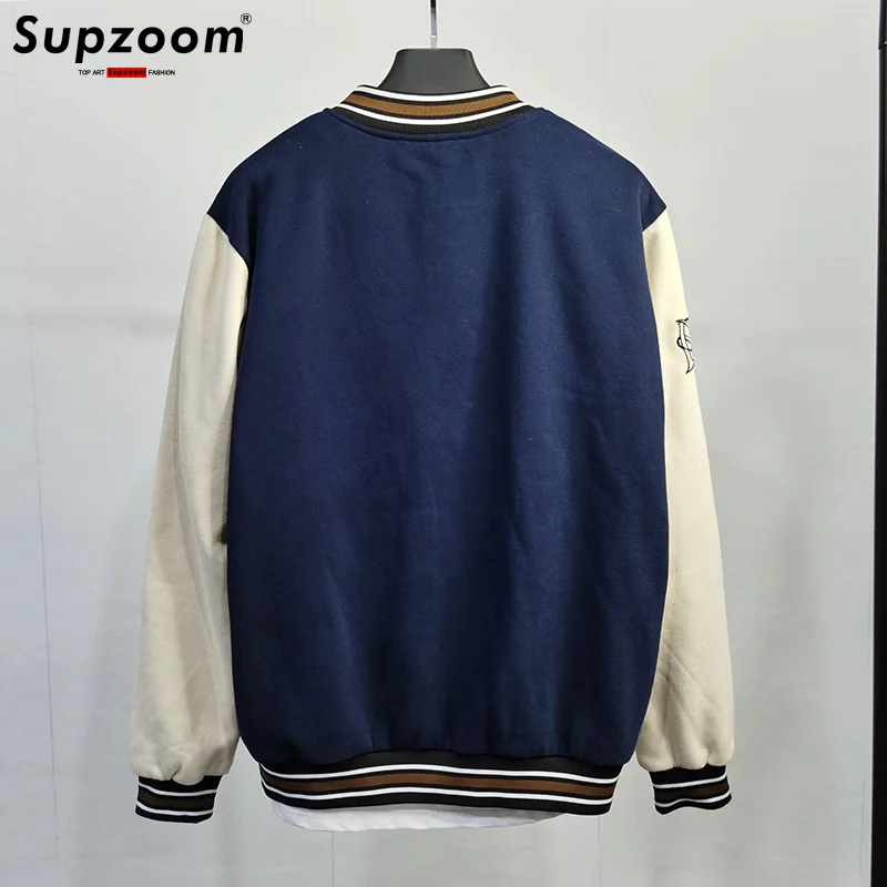 Supzoom 레터 리브 슬리브 코튼 탑 패션 로고 싱글 브레스티드 캐주얼 봄버 야구 재킷, 루즈 가디건 코트, 신상