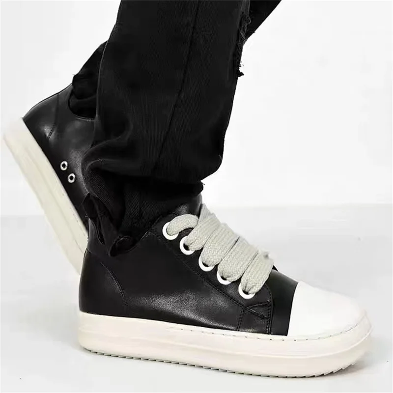 Men's Women Platform Sneakers Black Leather Zipper Lace Up Casual Shoes Thick Bottom Sneakers Large Size Chaussure Femme 2025 6