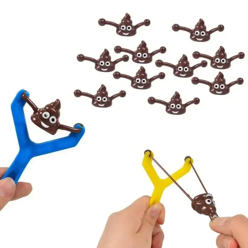12pcs Mini Rubber Slingshot Poop Slingshot Toy Flying Poop Toys Smiling Stretchy Toy Stress Relief Gift Kids Adult Party