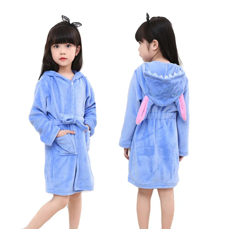Girls Boys Bathrobe Unicorn Hooded Towel for Kids Children Flannel Kigurumi Stitch Bathrobes Pajamas Cartoon Bath Robe Sleepwear