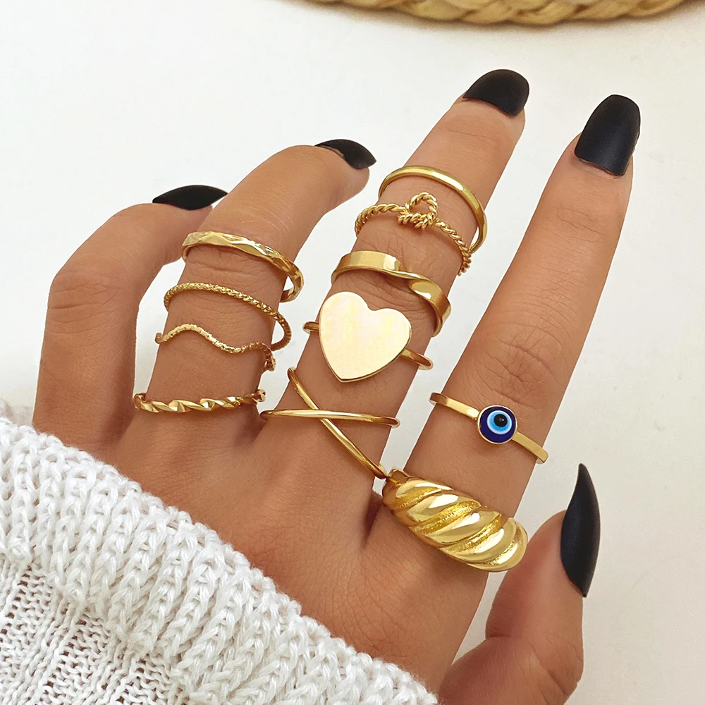 Kinfolk Metal Gold Color Rings Set Twist Hollow Rings Per Le Donne Anelli Vintage Accessori Per Gioielli Geometrici Alla Moda 2023