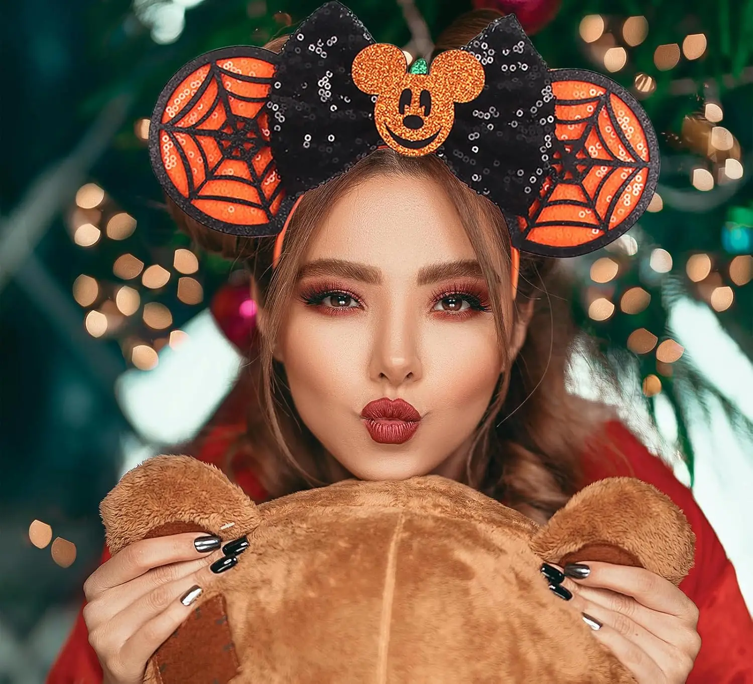 미키 마우스 귀 머리띠 리본 장식 스팽글 캔디 머리띠 코스프레 의상 파티 크리스마스 선물 소녀 여성용