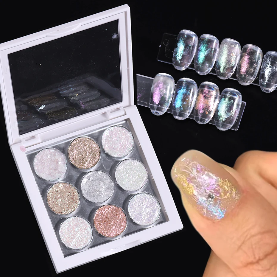 Aurora Opal Nail Art Glitter 9 Colori Solid Fine Crystal Flake Sfregamento Su Pigmento Antipolvere Stile Coreano Giapponese Manicure Lucida Fai Da Te