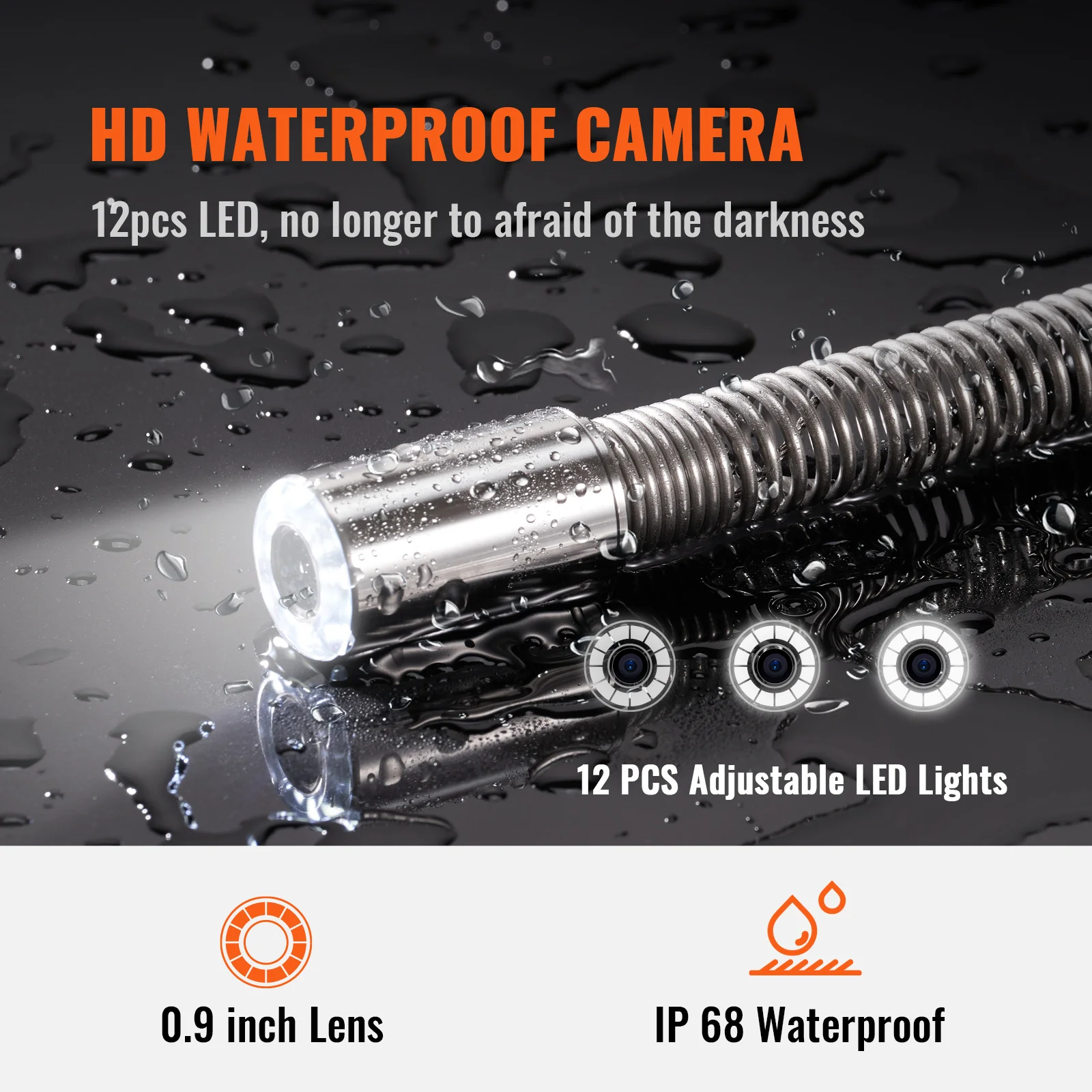 VEVOR DVR Recording Pipe Inspection Camera with 512Hz Locator IP68 9 Drain Sewer Camera w/12 Adjustable LEDs and 16 GB SD Card 4
