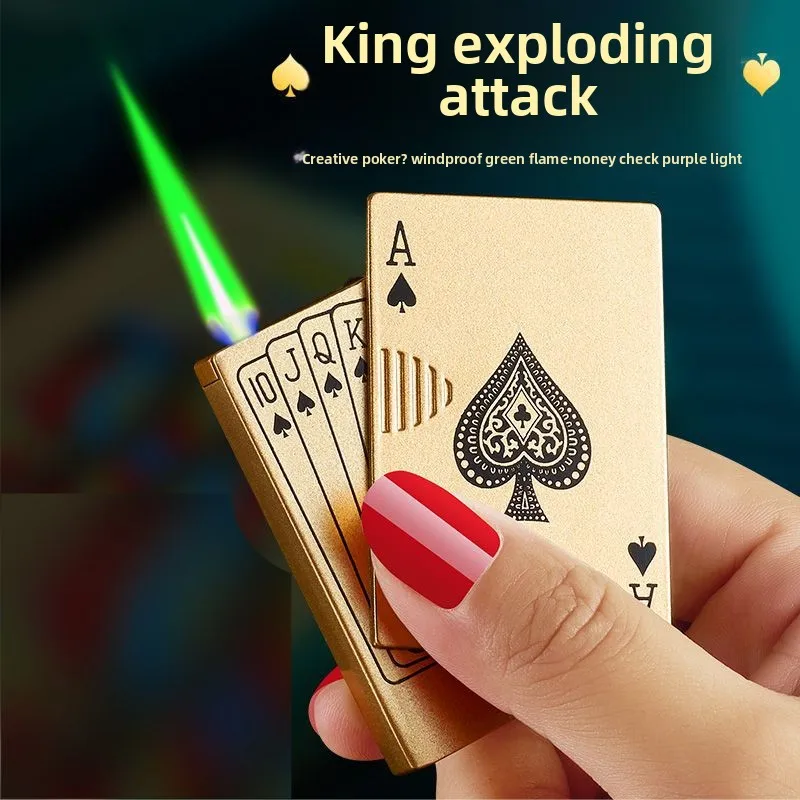 Butane Gas Lighter Creative Playing Cards Ace of Spades Lighter Butane Windproof Straight Metal Lighter Metal Fun Gift Men Smoking Accessories