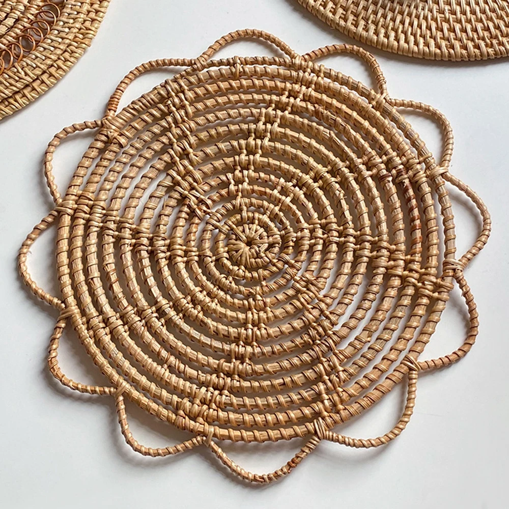 Handmade Rattan Wall Hanging Decor Round Placemat Coaster Natural Wicker Bohemia Style Decoration Rattan Woven Wall Hanging 6