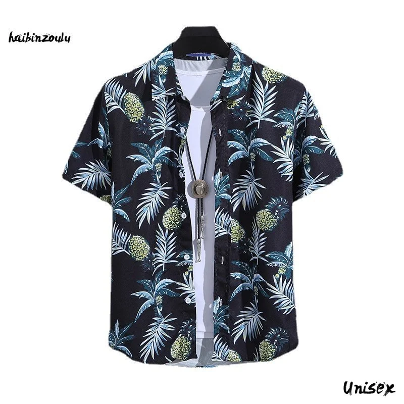 

Men's printed short sleeved shirt, exquisite beach shirt, high necked polo, summer casual top