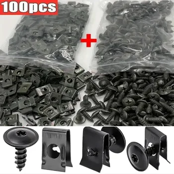 100/50/10pcs U-Type Metal Clips with Screws for Car and Motorcycle Anti-Rust Tapping Fastener Assortment Set amagi 1