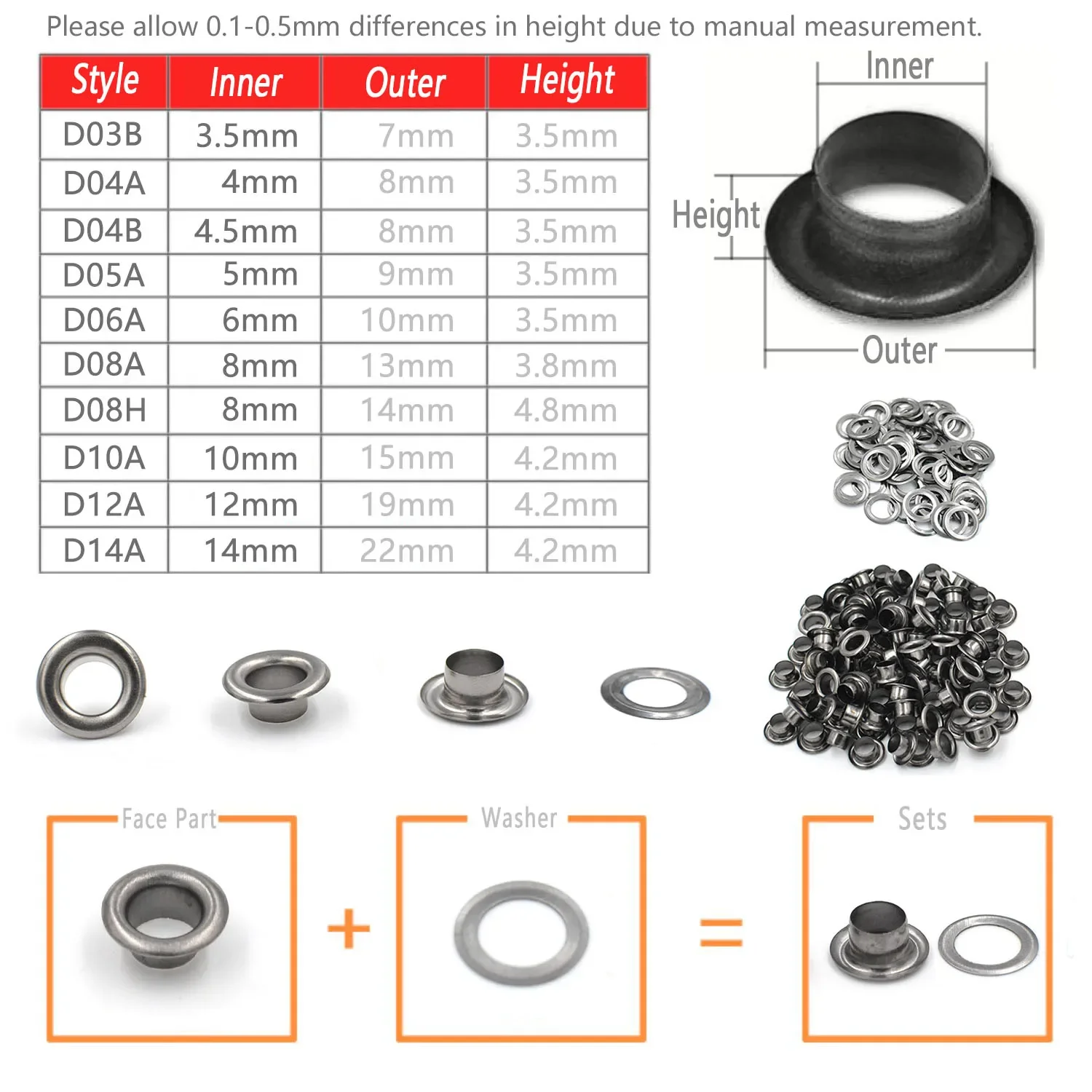 Handbag Hardware Accessories Metal Eyelets Grommet 100 Sets