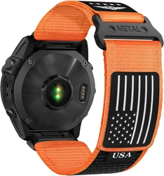 Premium Tactical Nylon Watch Strap with Metal Quick Release Buckle - USA Flag Design for Outdoor and Sports Enthusiasts (ORANGE)