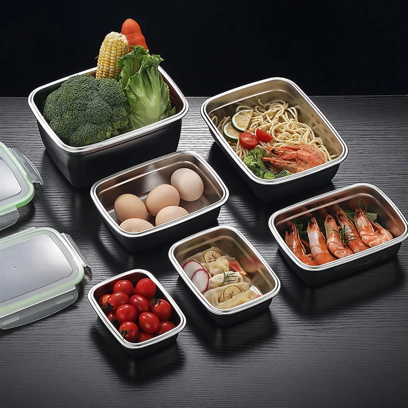 High quality 304 stainless steel food storage container set, stackable lunch box, transparent lid, home kitchen, school office