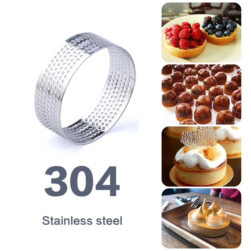 1/4/6Pcs Circular Tart Ring Stainless Steel Tartlet Mold Perforated Fruit Pie Quiche Cake Mousse Mold Kitchen Pastry Baking Mold
