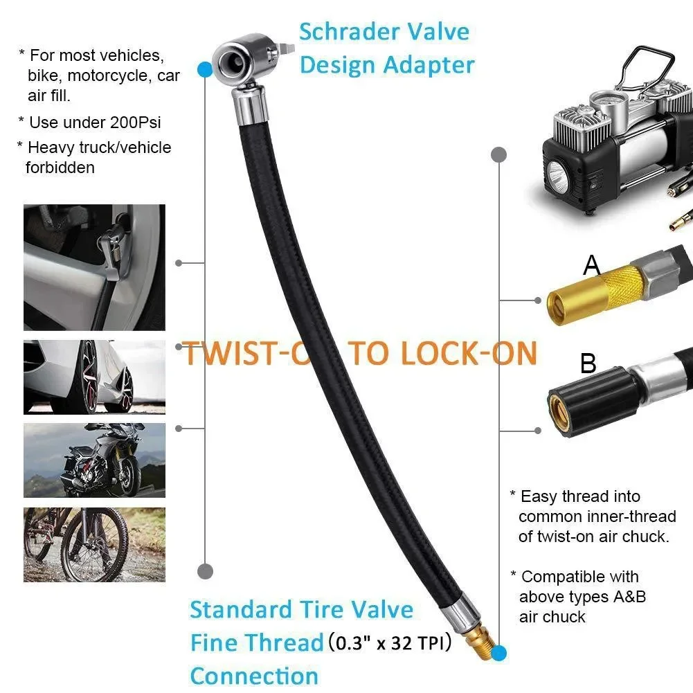 Universal Tire Inflator Hose Adapter for Bikes, Motorcycles, and Cars