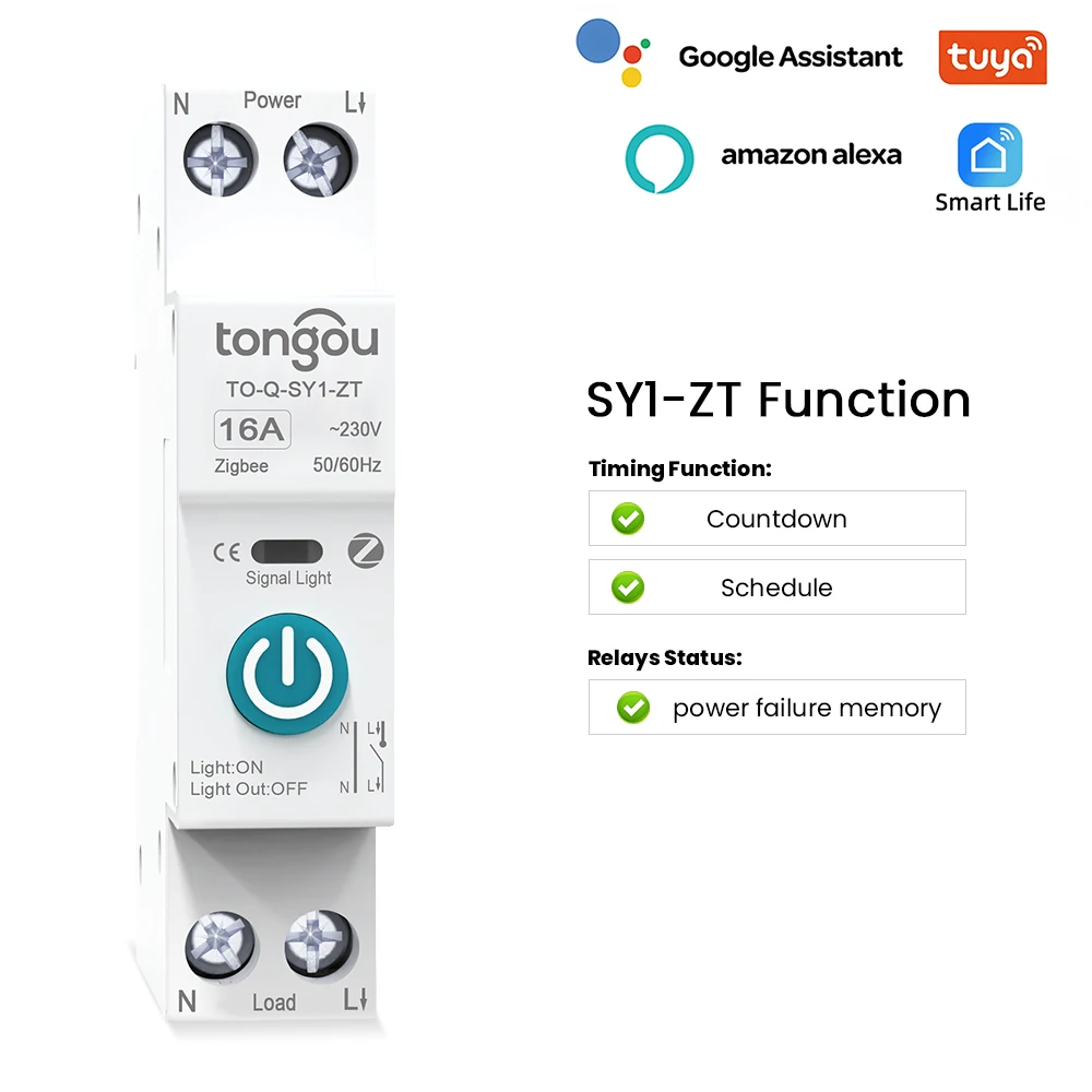 TUYA ZigBee Smart Circuit Breaker With Metering 1P 63A DIN Rail for Smart Home Wireless Remote Control Switch by Life APP