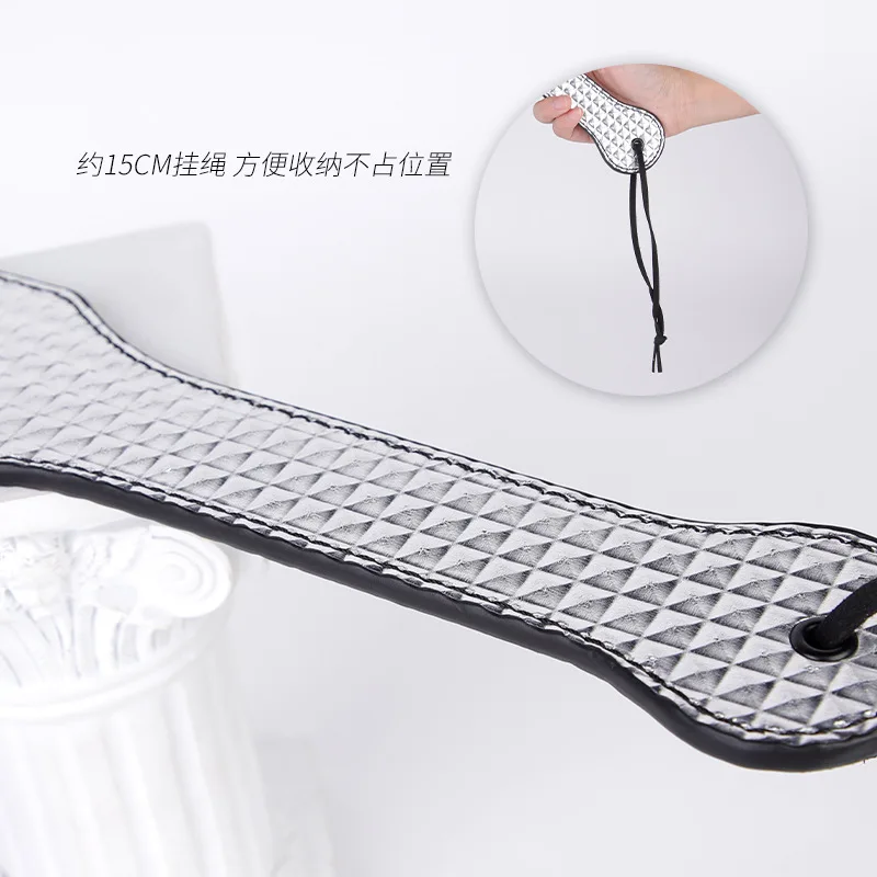 31.5cm Silvery PU Leather Paddle Riding Crops Flogger Horsewhips Grid Pattern Spikes Leather Spanking Paddle 3
