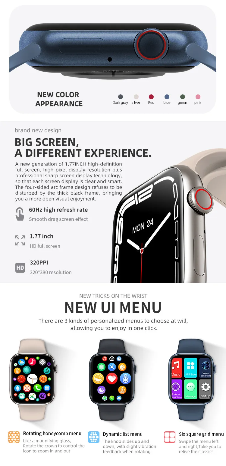 HW37 Series 7 Smart Watch Language Call Blood Sugar Monitoring Caller Information Reminder Music Sports Watch PK W27 Iwo 13 W37