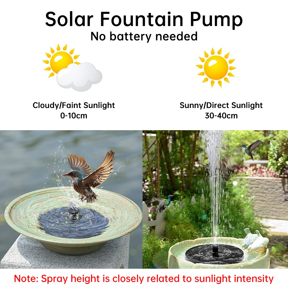 Outdoor Solar Fountain Pump Floating Solar Bird Baths Water Fountain Garden Water Pond Swimming Pool Decor Spring