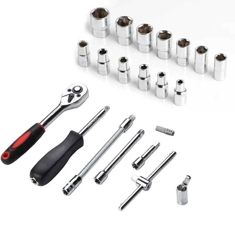 Car Repair Tool Set 46 Piece/Set 1/4-Inch Socket Set Ratchet Torque Wrench Combo Auto Repairing