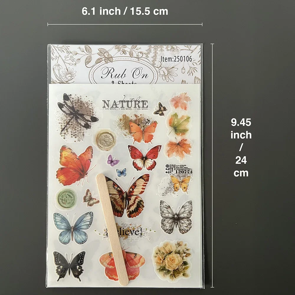 3 Sheet Large Butterfly RUB ON Transfer Stickers Junk Journal Collage Colorful Butterfly Sticker DIY Album Scrapbooking Material