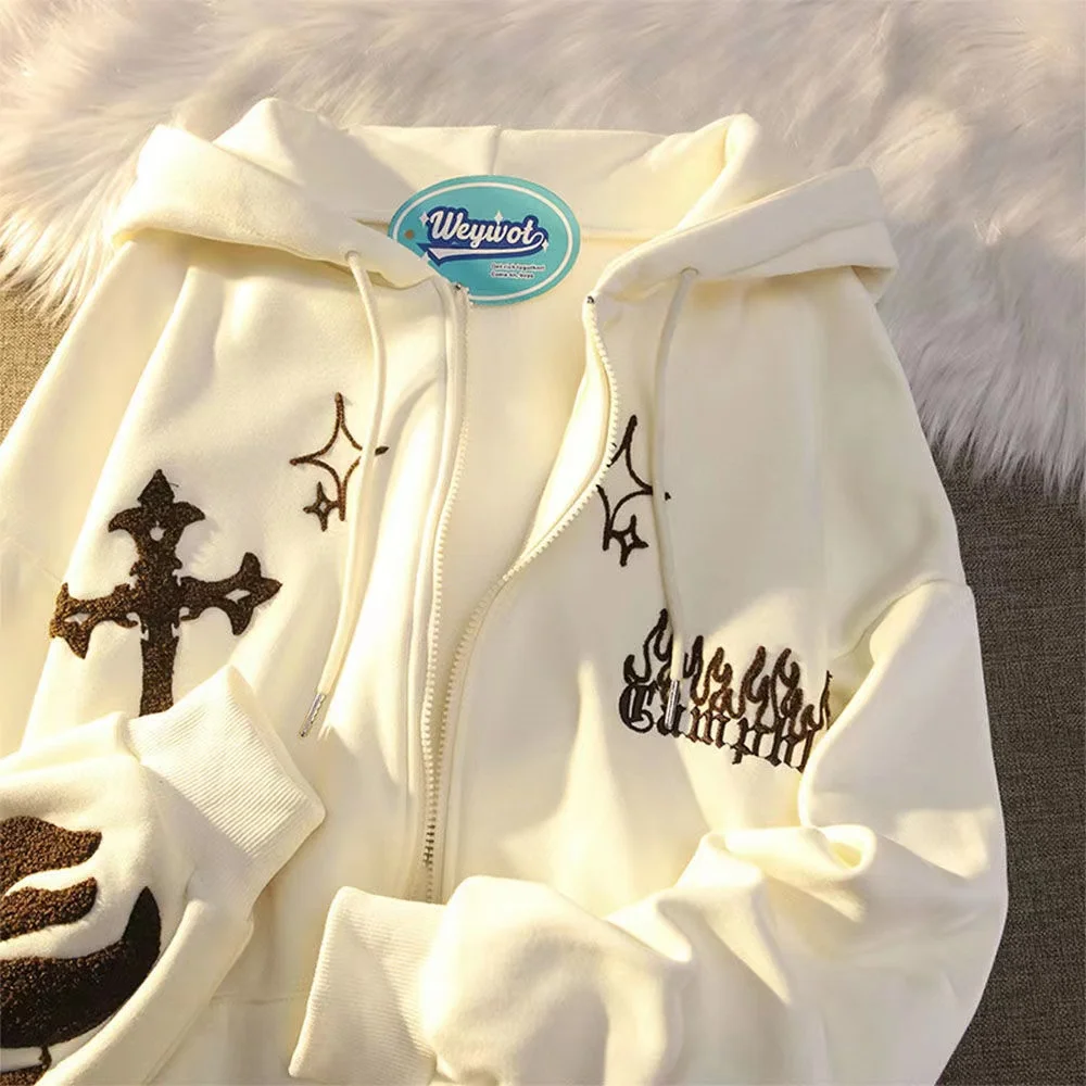 

Hip Hop Sweatshirt letter embroidery Graphics Men Oversized Hoodies Joggers Y2K Zip Up Punk Sport Jacket women Streetwear coat
