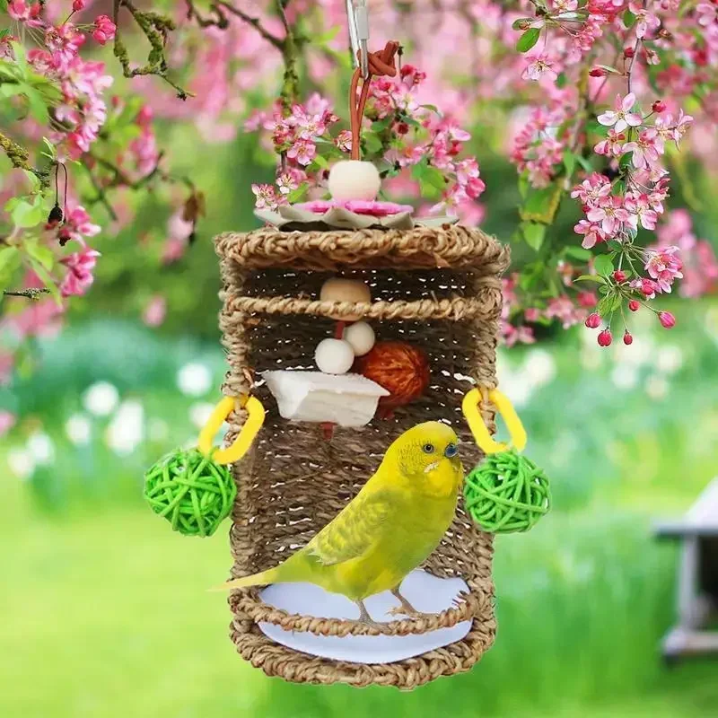 Bird Nest Snuggle Hut Bird Tent Hammock Hang Nest Breathable Seagrass House Hang Swing Toy Small Birds Conures bird toys,bird nest