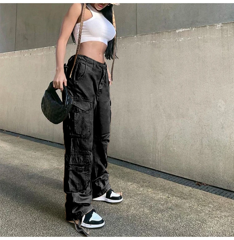 FAGADOER Harajuku Cargo Pants Denim Baggy Jeans Women Vintage 90s Y2k  Streetwear Pockets Oversized Wide Leg Denim Pants Trousers - AliExpress