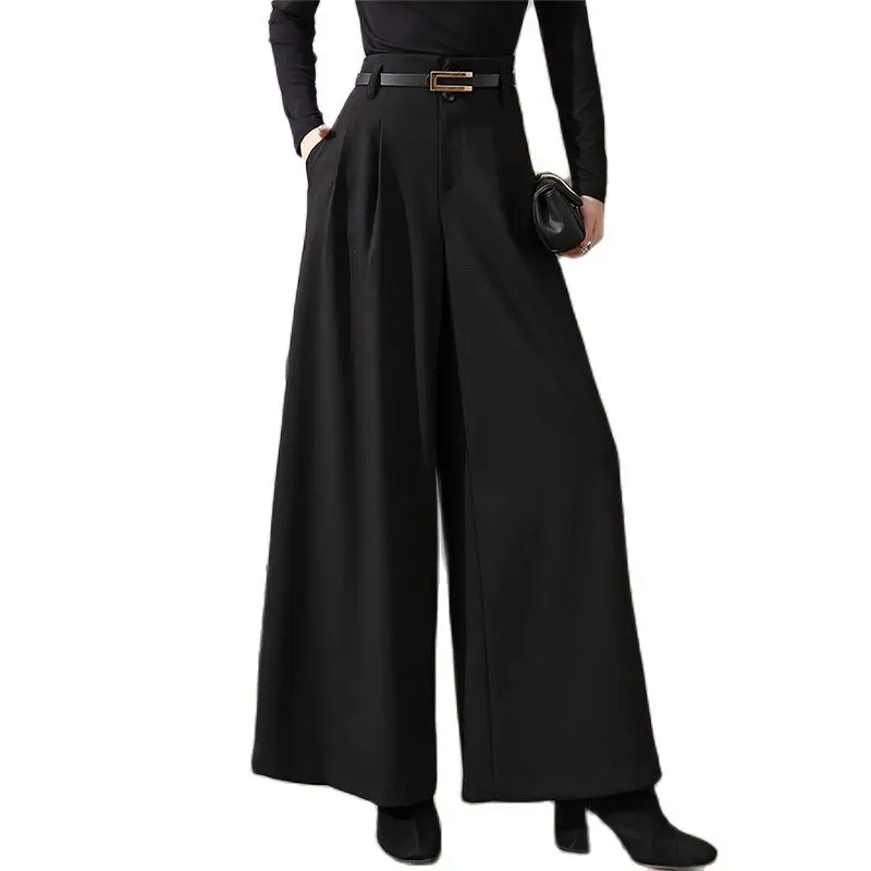 Women Wide Leg Baggy Thicken Warm Trousers For Autumn Winter 2023 New High Waist Pants Skirt Plus Size Culottes With Belt S 3XL