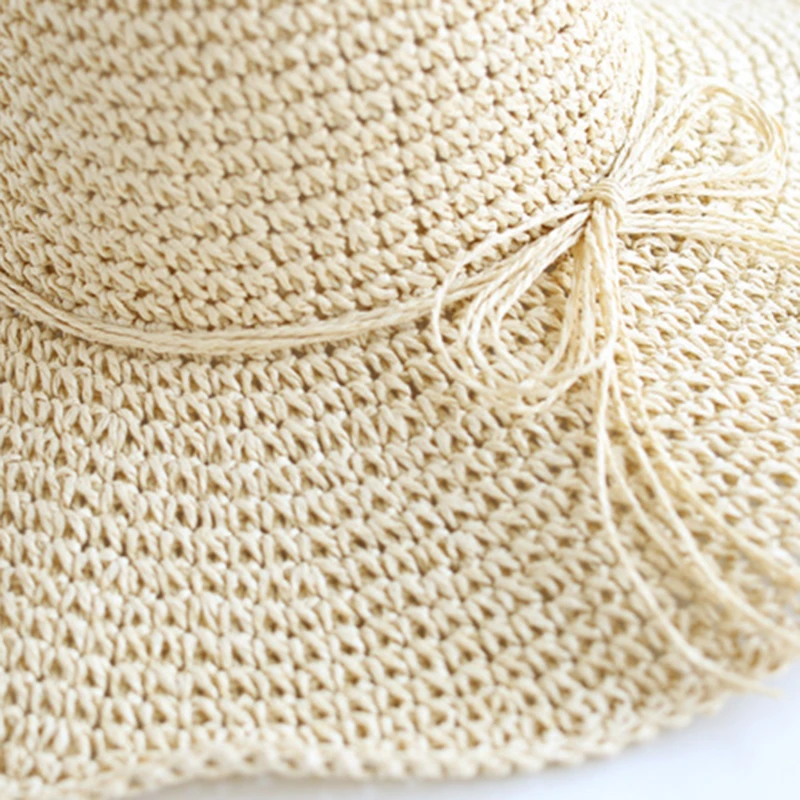 New Girls Hand Made Sun Hat Kids Summer Raffia Straw Hat Big Brim Beach Cap Foldable Breathable Summer Parent-child