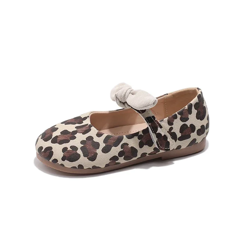 Hot Sale Girls Leather Shoes Leopard Prints Fashion Princess Kids Mary Janes with Bow-knot Sweet Chic Spring Autumn New