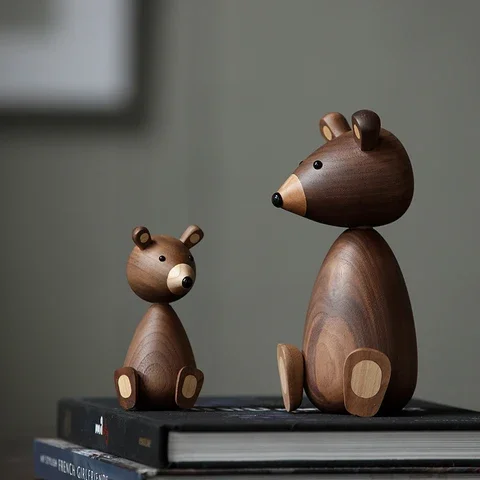 

Nordic Vintage Christmas Gift Little Bear Home Decoration Accessories for Room Decor Figurine Walnut Wood Cute Baby Toys