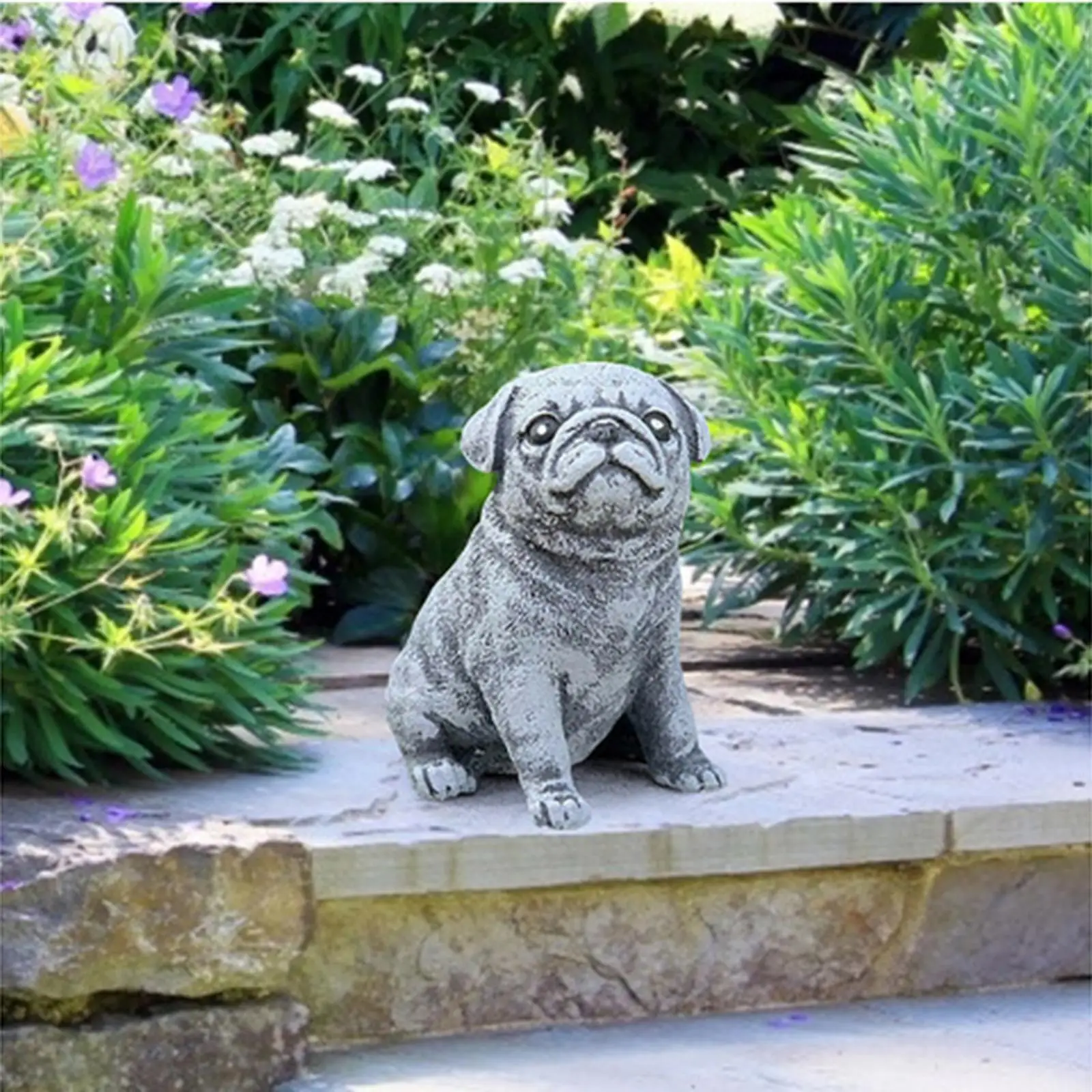 https://ae01.alicdn.com/kf/S40175b583e074835a3817d13e1aefd7f7.jpg Pug Puppy Resin Statue Outdoor Miniature for Dog Lovers Garden Gnome Statue