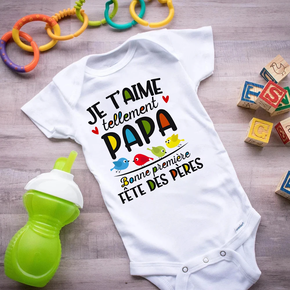 

I Love You Papa Happy 1st Father's Day Baby Romper French Print Newborn Bodysuit Boys Girls Fathers Day Outfit Infant Jumpsuits