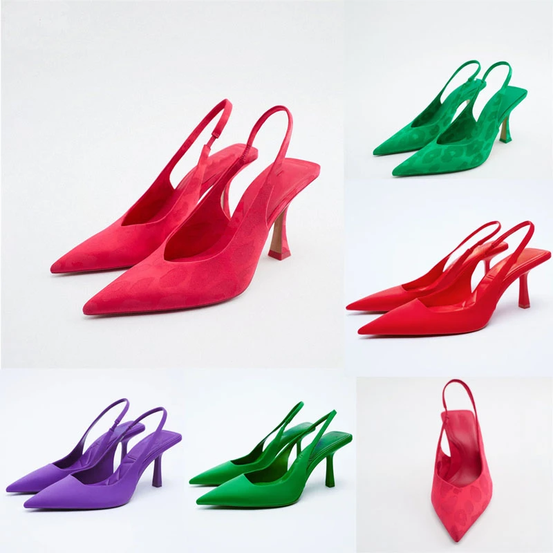 Traf zapatos de tacón alto con estampado para mujer, sandalias de tacón bajo con talón elegantes de noche, color rojo, para verano, | - AliExpress