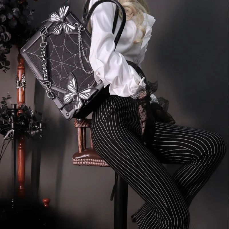 Elegant Dark Fantasy Butterfly Maze Pain Tote Bag Women's Gothic Style Handheld Crossbody Shoulder Bag Unique Design for Girls